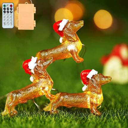 BOHON Dachshund Christmas Lights 10ft 30 LEDs Weiner Dog Christmas Decorations Fairy String Lights Battery Operated Dachshund for Indoor Party Tree Puppy Pet Themed Ornament with Remote