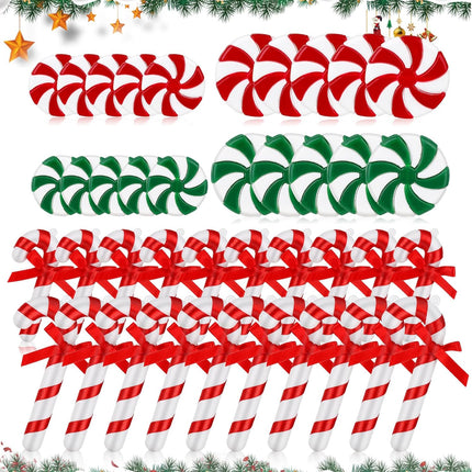 Christmas Candy Cane Christmas Tree Decorations, Red and Green Peppermint Candy Cane Christmas Hanging Decorations for Xmas Year Holiday Festival Home Party Decor(40PCS)