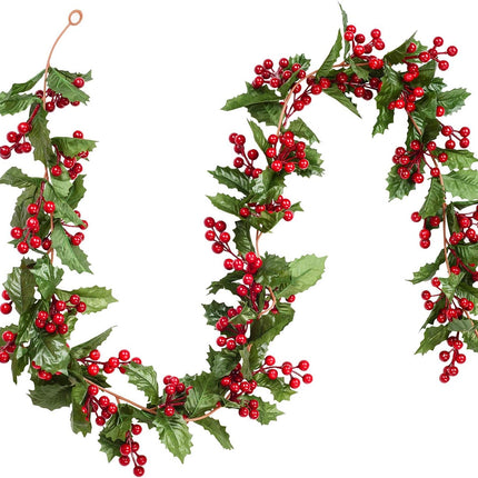DearHouse 6FT Red Berry Christmas Garland, Flexible Artificial Berry Garland for Indoor Outdoor Home Fireplace Decoration for Winter Christmas Holiday Year Decor