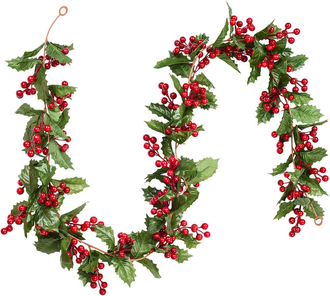DearHouse 6FT Red Berry Christmas Garland, Flexible Artificial Berry Garland for Indoor Outdoor Home Fireplace Decoration for Winter Christmas Holiday Year Decor