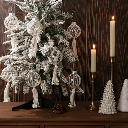 Christmas Decorations Indoor Boho Decor: 8pcs Handmade Weave Rustic Christmas Tree Ornaments, Bohemian Farmhouse Xmas Hanging Tree Balls for Tree Fireplace Garland, Cute Kids Home School Office Decor