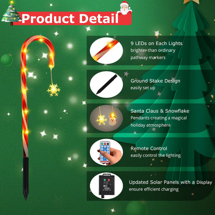 12 Pack Christmas Outdoor Decorations, 21" Solar Candy Cane Pathway Lights Outdoor Waterproof with 108 LEDs, Remote Control for Yard Patio Holiday