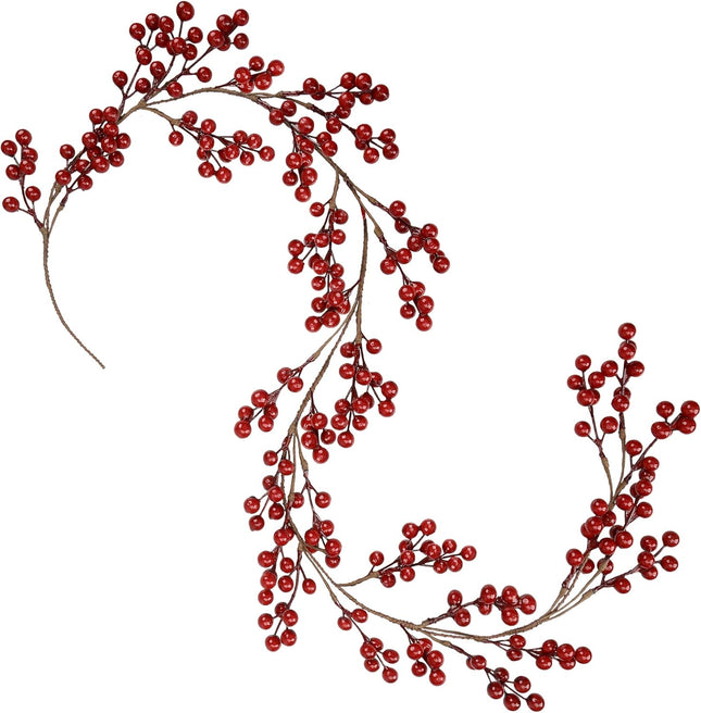Greentime Christmas Red Berry Garland, Artificial Burgundy Red Pip Berry Artificial Berry Garland for Indoor Outdoor Hone Decoration for Winter Christmas Holiday Year Decor