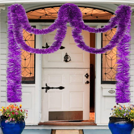 26.2 Ft Tinsel Garland Decoration for Holiday Tree Walll Home Office Event, Christmas, Birthday, Weddings, Party Decorations, Fluffy Twist for All-Season Indoor Outdoor Events - Purple