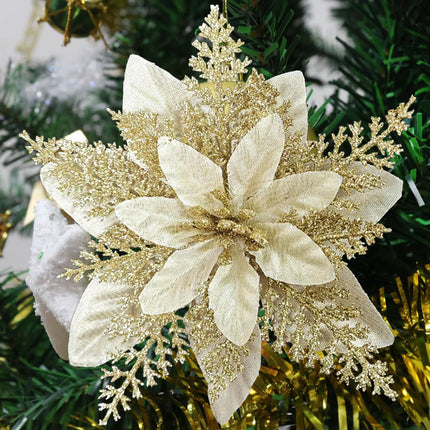 Glitter Poinsettia for Christmas Tree, 12 Pcs Artificial Christmas Flowers with Clips Stems Xmas Tree Ornaments for Wedding Party Wreath Decoration (Gold)