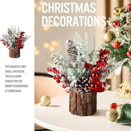 Hatisan Small Tabletop Christmas Tree with Ornaments, Pine Cones, and Berries - For Home Decor