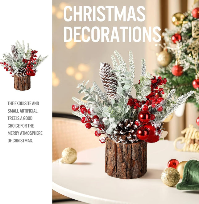Hatisan Small Tabletop Christmas Tree with Ornaments, Pine Cones, and Berries - For Home Decor