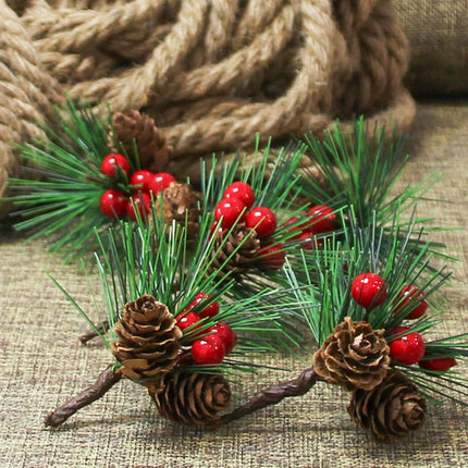 12PCS Christmas Berries Pine Cones Artificial Floral Picks Winter Garland Christmas Decorations with Red Berries Pine Needle for Craft Table Fireplace Bar Party Holiday Decor