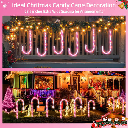 12 Pack Pink Christmas Candy Cane Lights: 21 inch 8 Lighting Modes Lawn Stakes Pathway Light Outdoor - 28 inch Extra Large Pitch, Waterproof for Walkway Markers Yard Xmas Decorations (Pink & White)