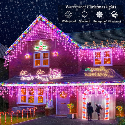 33FT Pink Christmas Lights Outdoor, 400 LED Icicle Lights for Outside, Plug in Twinkle Tree Lights Indoor with 8 Modes Timer Waterproof for House Eave Holiday Decor Wedding Yard Patio Decorations
