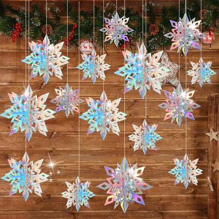 CCINEE 18pcs Christmas Hanging Snowflakes Decorations, Large Frozen Themed 3D Snowflake Garland for Winter Wonderland Party Indoor Classroom Decorations