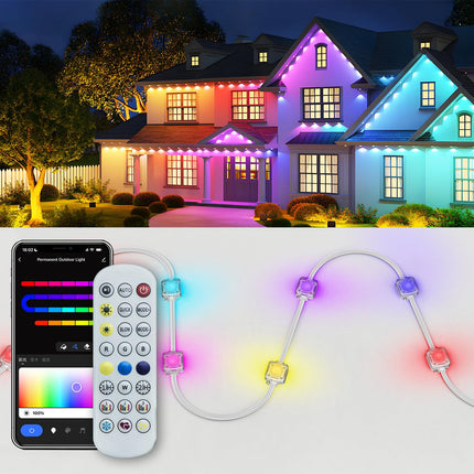 Smart Permanent Outdoor Lights for House, 50ft RGB+IC Permanent Christmas Lights outdoor, IP67 Waterproof with 54 Scene, for Halloween Christmas All Holiday Decor, Work with Alexa, Google Assistant
