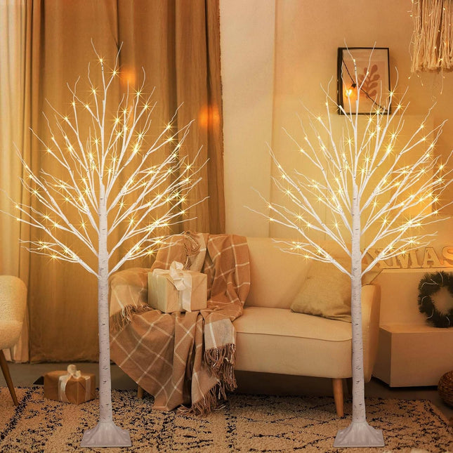 2 Pack 5FT 200LED Christmas Lighted Birch Tree, Timer Function Prelit Artificial Tree Lamp Plug in with Warm White Lights, Twinkling Twig Tree for Indoor Outdoor Christmas Decorations