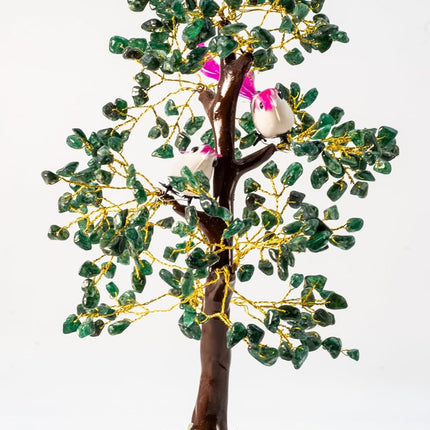 300 Leaves Green Aventurine Gemstone Chips Gemstone Tree with Two Birds | Christmas Tree | Home Décor