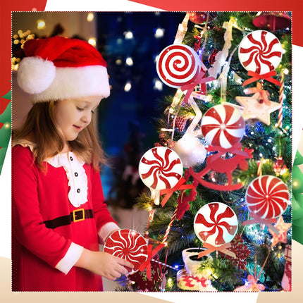 Wettarn 10 Pcs Christmas Picks for Tree, 8.7 Inch Christmas Lollipop Candy Picks Christmas Tree Picks with Ribbon Christmas Tree Decorations for Xmas Tree Topper Home Vase Party Ornaments(Red)