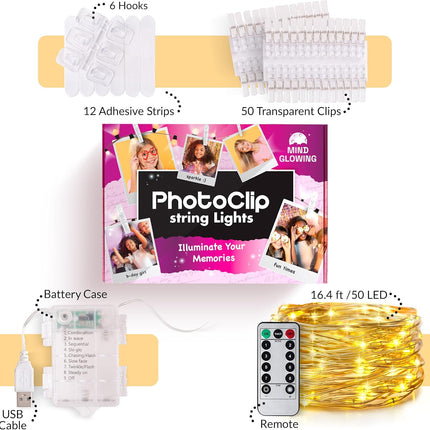 Mind-Glowing Photo Clips String Light - 50 LED Fairy Lights with Clips for Pictures - Teen Girl s Trendy Stuff - Christmas for 8 9 10 11 12 13 14 Year Old Girls - Tween Stocking Stuffer