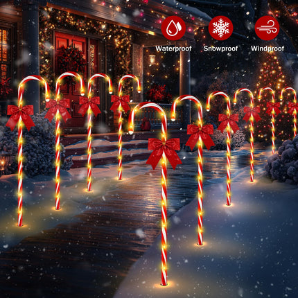 Christmas Solar Candy Cane Pathway Lights, 12Pcs 120 LED 40" Christmas Lights Outdoor Decorations with Red Bow Waterproof, 8 Modes Timer Remote Christmas Walkway Lights for Xmas Yard Lawn Patio Decor