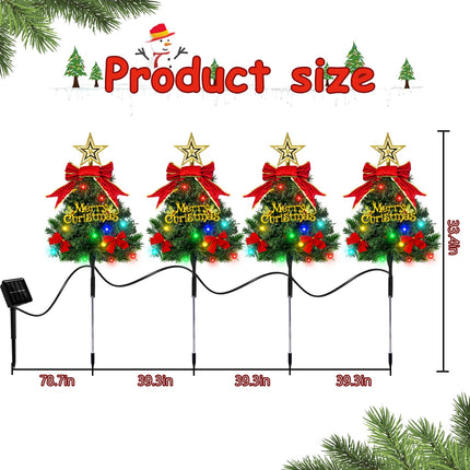 4 Pack Solar Christmas Tree Pathway Lights Outdoor Decorations Waterproof Artificial White Mini Xmas Tree Stake Lights with DIY Ornamets for Garden Yard Decor (Green)