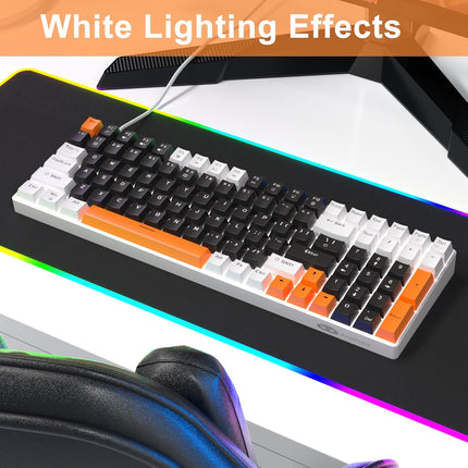 Camiysn Wired Mechanical Gaming Keyboard, 100 Keys Compact Gaming Keyboard with Number Pad LED Blue Backlit Yellow Switches Keyboard for PC Laptop, White