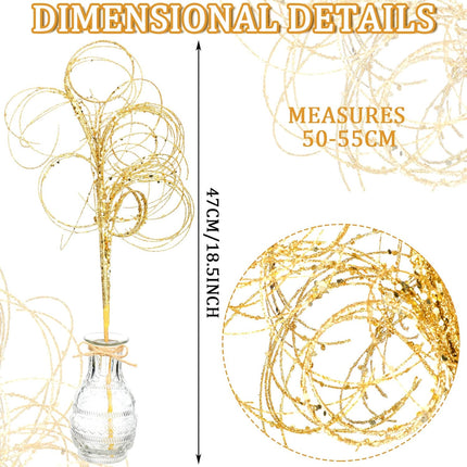 Glitter Curly Christmas Spray Wispy Christmas Picks Artificial Curly Twigs Christmas Branches for Vases Glitter Branches for Christmas Tree Vases Wreath Garland Banquet Decoration, 5 Pieces (Gold)