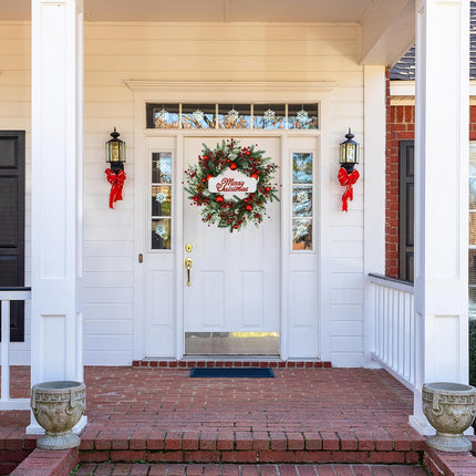 20 inch Artificial Christmas Wreath Winter Wreath with red Ball,red Berry,Pine Needles for Indoor Outdoor Farmhouse Home Wall Window Festival Wedding Decor