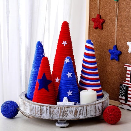 5 Pcs Red White Blue Decorations Christmas Table Decorations Mini Christmas Yarn Trees Xmas Tree Tiered Tray Centerpieces Farmhouse Decor for Xmas Indoor Tabletop Home