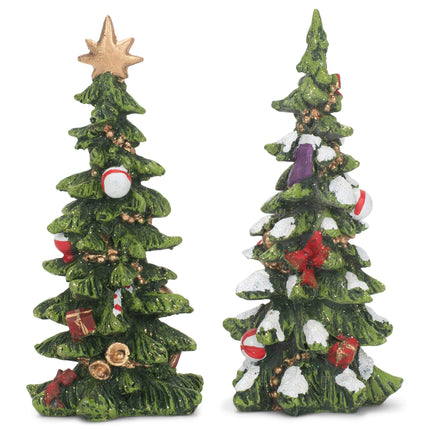 Resin Holiday Decorated Christmas Trees - Set of 2