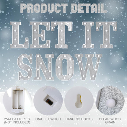 9 Pcs LET IT Snow Letter Light up Sign Christmas Decorations Winter Marquee LED Sign Indoor Christmas Lights for Table and Wall Decor Merry Christmas Home Happy Holidays Centerpiece