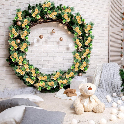 Tigeen 16 Pcs Poinsettia Christmas Flowers 13.4 Inch Artificial Christmas Tree Picks Faux Christmas Flowers Fake Pine Cone Green Leaf Berry Needle Decorative Stems for Holiday Decor DIY Wreath(Gold)