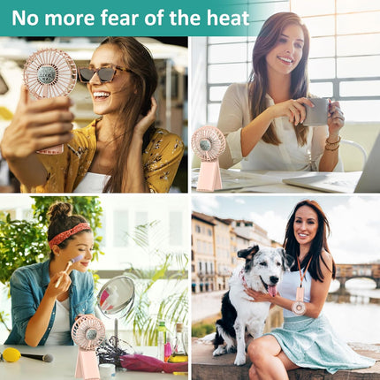 Portable Handheld Fan Pink, Rechargeable Small Personal Fan, 15H Max Cooling Time, 4 Speeds Battery Operated Fan, Women, Men'S