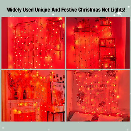 Led Red Christmas Net Lights Outdoor Christmas Bushes Lights 120Led 6ftx5ft, Connectable Outdoor Indoor Christmas Mesh Net Lighting for Holiday, Garden, Shrubs, Trees, Bushes Decorations