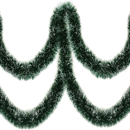 KIMOBER 32.8 Ft Christmas Tinsel Garland,Blackish Green Frost Tip Metallic Garland for Christmas Tree Xmas Party Decorations