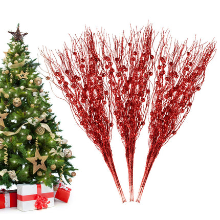 Christmas Artificial Glitter Berry Stem Decorations Decorative Bead Sticks Xmas Picks Glittery Twigs Branches for Christmas Tree Wreath Vase Decor Party Ornaments Red 24 PCS