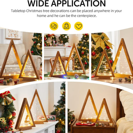 2 Pcs Wood Christmas Tree with Lights-Modern Farmhouse Christmas Wooden Tree Centerpieces for Tables Christmas Holiday Decorations Home Party Table Fireplace Mantle Shelf Decor(Brown)