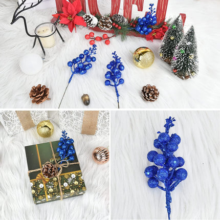 DearHouse 14 Pack Christmas Glitter Berries Stems, 7.8Inch Artificial Christmas Picks for Christmas Tree Ornaments, DIY Xmas Wreath, Crafts, Holiday and Home Decor (Dark Blue)