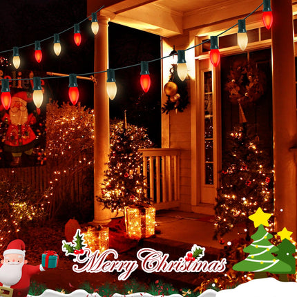 25FT Red and White LED Christmas Lights,LED Christmas Lights with 26 C9 Red White Shatterproof Plastic Bulbs,Connectable Red White Christmas Lights for Christmas Tree Roofline Indoor Outdoor Decor