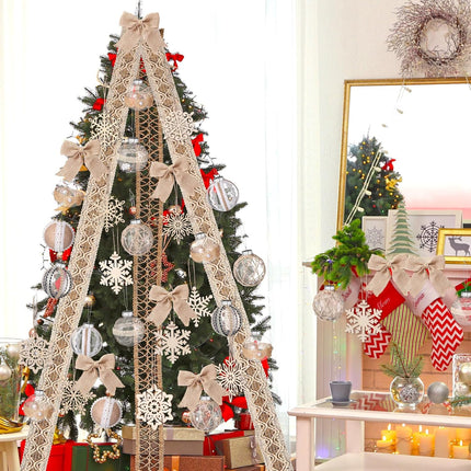 Aoriher 36 Pcs Burlap Christmas Ball Ornaments Rustic Farmhouse Christmas Tree Ornaments Decoration Hanging Buffalo Plaid Ornament Burlap Garland for Xmas Christmas Holiday Party (Linen)