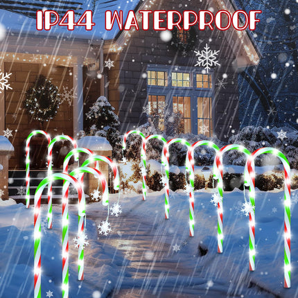 Christmas Pathway Lights Outdoor Decorations, 8 Modes Solar Candy Cane Lights with Snowflake, Outdoor Christmas Waterproof Stake Lights for Walkway, Yard, Porch, Garden Decor (2 x 12 Pack)