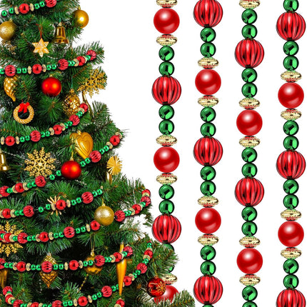 Geosar 12 Pcs Christmas Tree Bead Garland 9 Feet Twisted Beads Christmas Tree Pearl Garland Red and Green Xmas Tree Bead for Christmas Party Fireplace Wreath Ornaments
