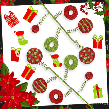 Whaline 6Pcs Christmas Tree Picks Red Green Xmas Candy Lollipop Twig Curly Foam Picks Glitter Novelty Xmas Tree Topper Ornaments for Christmas Holiday Craft Wreath Vase Filler Home Party Supplies
