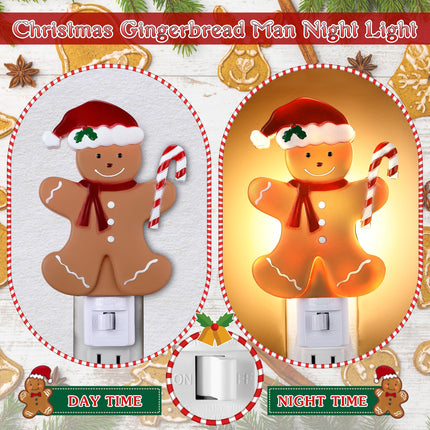 Christmas Decoration Gingerbread Man Night Light Plug in, 120V C7 LED Xmas Wall Plugin Nightlights, Christmas Night Light Decor for Bedroom Bathroom Kitchen Hallway Stairs