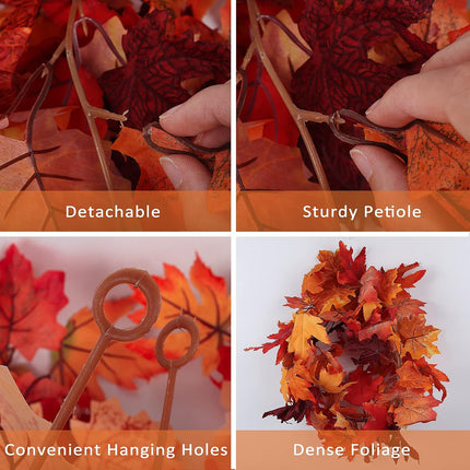 RECUTMS 2PCS Hanging Maple Leaf Garland Artificial Fall Leaf Garland Fake Autumn Leaves for Indoor Outdoor Home Halloween Thanksgiving Wall Fireplace Decor (Red)