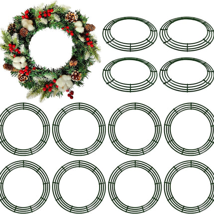 12 Pack 18'' Metal Wreath Frame Green Wire Wreath Rings for Christmas Year Party Home Decor DIY Crafts Supplies