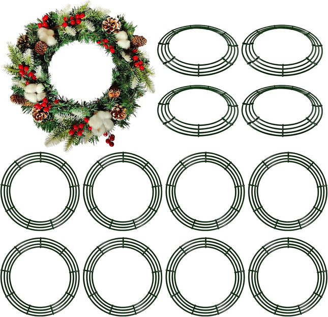 12 Pack 18'' Metal Wreath Frame Green Wire Wreath Rings for Christmas Year Party Home Decor DIY Crafts Supplies