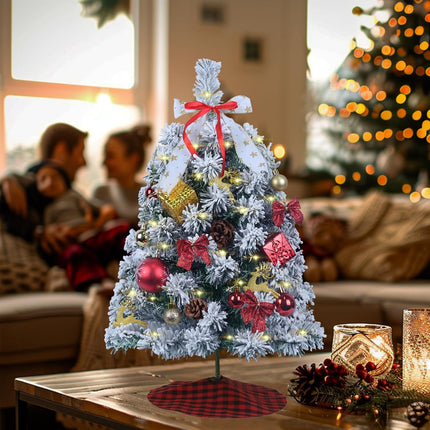 Small Christmas Tree - Mini Christmas Tree, Flocked Christmas Tree Small, Christmas Tree with Decorations, 2 Ft Christmas Tree, 24" Tabletop Christmas Tree