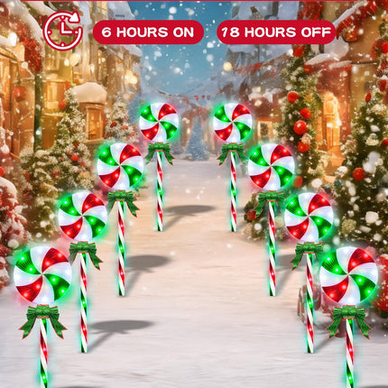 Lollipop Christmas Pathway Lights Outdoor Decorations, 80 LED Lighted Candy Cane Decorations with 8 Flickering Light Modes, Timer, Outdoor Christmas Decorations for Yard Walkway, 4 Pack 28 Inch