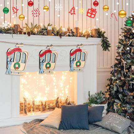 9 Foot Ski Lift Gondola Hanging Christmas Garland Wooden Ski Garland with Cable Car Skier Ski Christmas Tree Ornaments Christmas Village Ski Lift Garland s for Home Party Decor