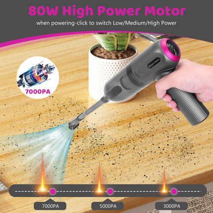 Mini Cordless Portable Vacuum Cleaner Rechargeable,Wireless Handheld Car Vacuum Cleaner And Blower 7000Pa Strong Suction,Compact Little Vacuum&Blower Cordless Hoover For Car,Keyboard,Office And Home