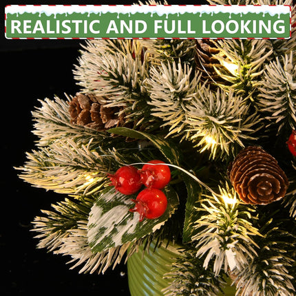 Artificial Christmas Hanging Basket,17 Inch Hanging Small Christmas Tree,Snow Flocked Christmas Tree with Pine Cones and Berry Clusters for Front Porch Garden Patio Outdoor Christmas Decoration