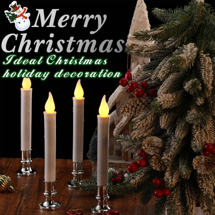 8 Pcs Christmas LED Window Candles with Sensor Dusk to Dawn Light Sensor 9.37 Inches Cordless Flameless Battery Taper Candles with Flickering Amber Flame for Home Decor (Silver)